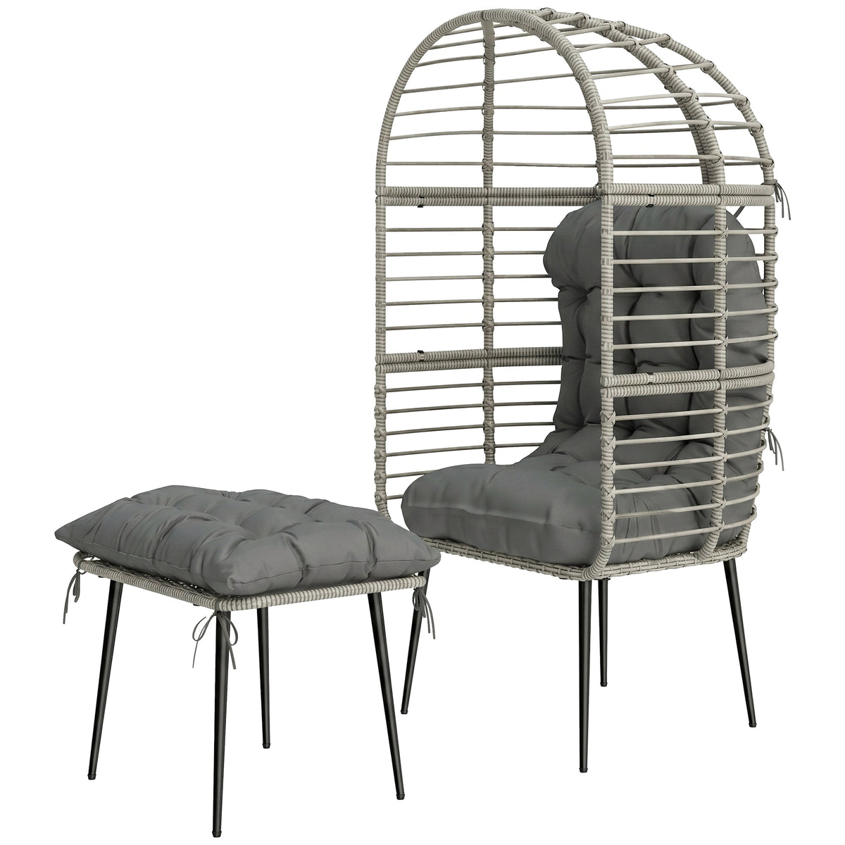 Standing PE Rattan Egg Chair with Footstool and Thick Cushions, Light Grey — product view 2