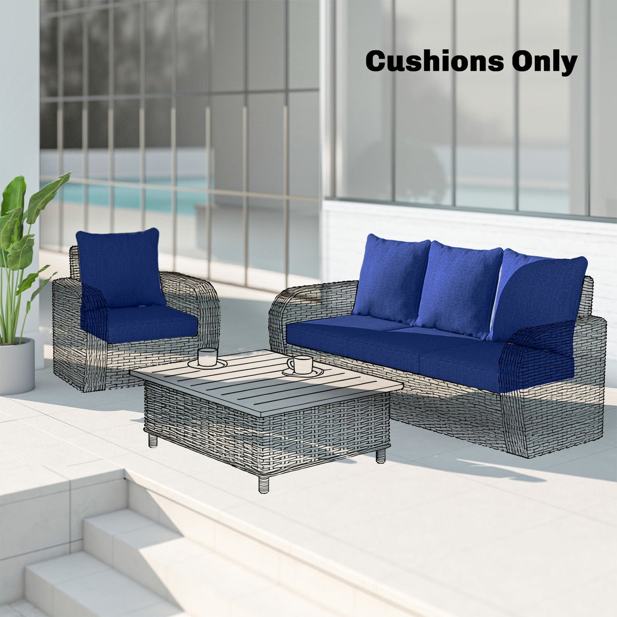 Set of 4 Outdoor Chair Cushions, 24" x 24", Navy Blue — product view 3