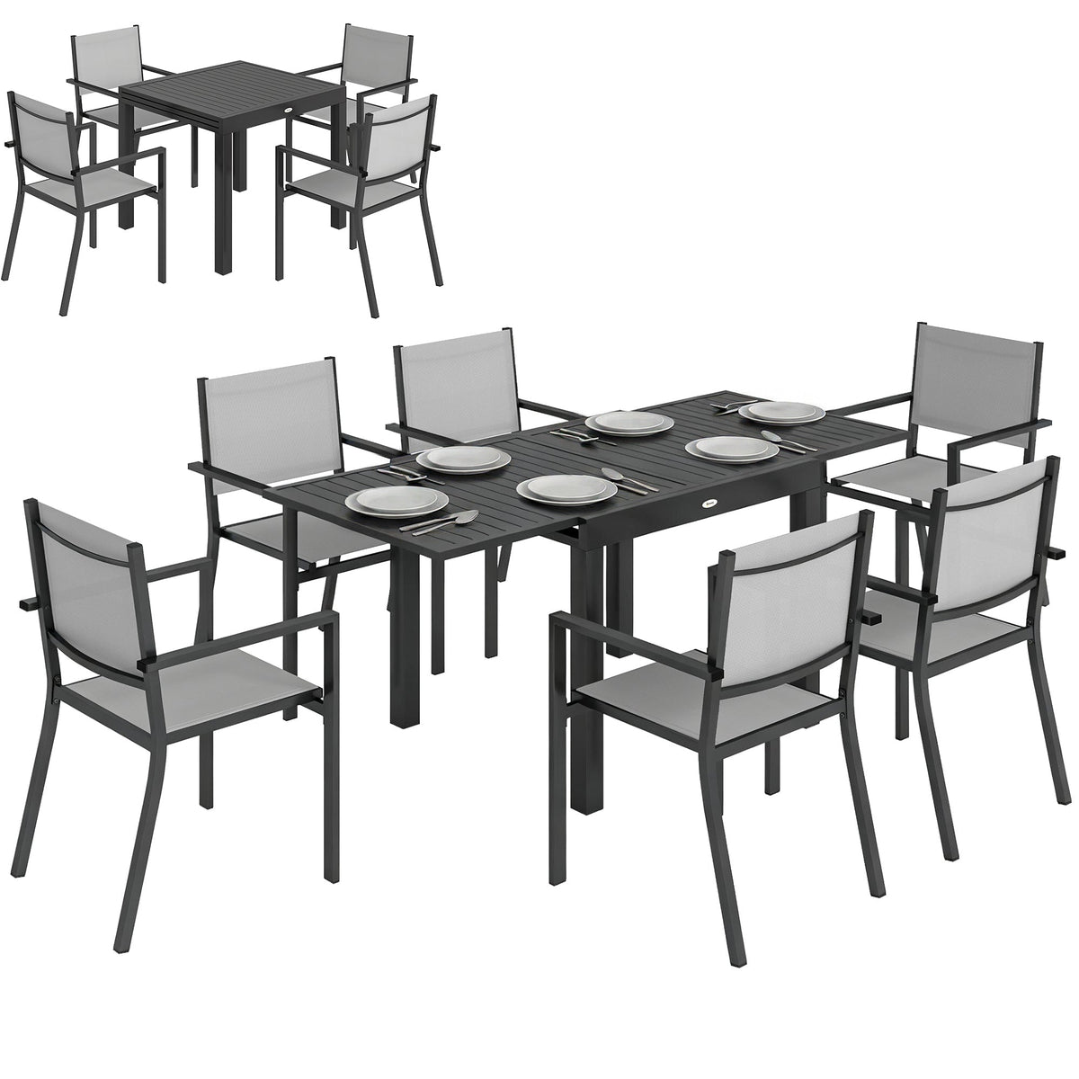 7 Piece Outdoor Dining Set with Extendable Table and Stackable Chairs — product view 1