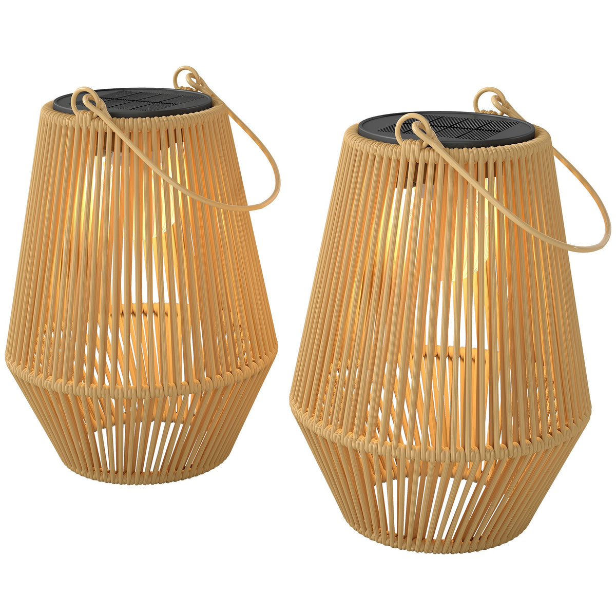 2 Pack Hanging Solar Rattan Lanterns with Auto On/Off, Brown — product view 2