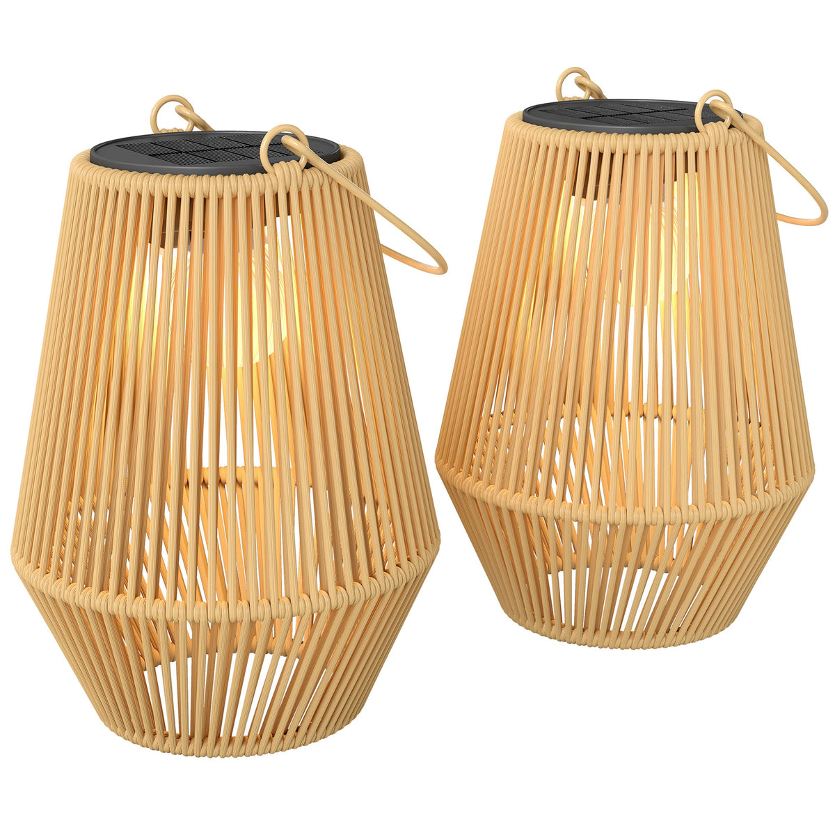 2 Pack Hanging Solar Rattan Lanterns with Auto On/Off, Brown — product view 1