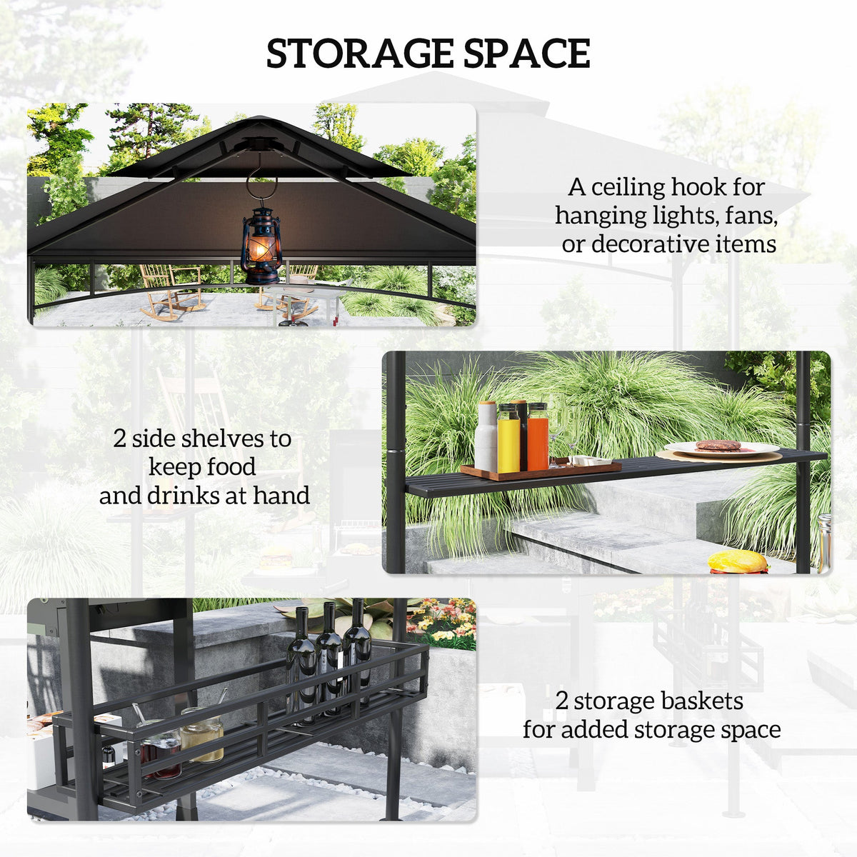 8' x 5' Grill Gazebo with Shelves and Baskets, Dark Gray — product view 7
