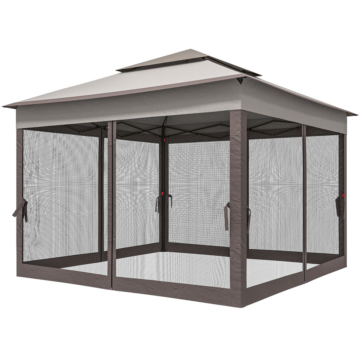 3 x 3m Pop Up Gazebo with Double Tier Roof, Netting & Carry Bag, Light Grey — product view 2