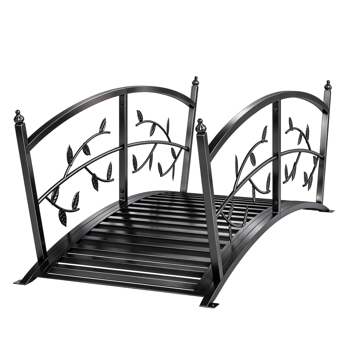 1.2M Metal Garden Bridge with Safety Railings, Black — product view 2