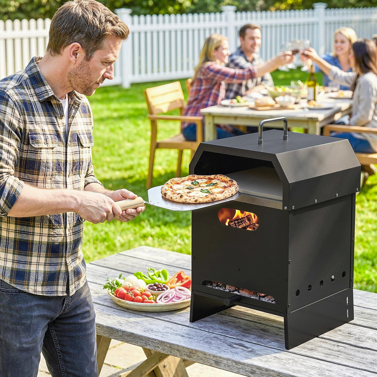 3-in-1 Wood-Fired Pizza Oven with Stone & Peel for Charcoal Grill, Black — product view 3