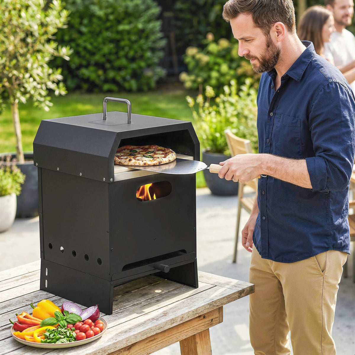 3-in-1 Wood-Fired Pizza Oven with Stone & Peel for Charcoal Grill, Black — product view 4