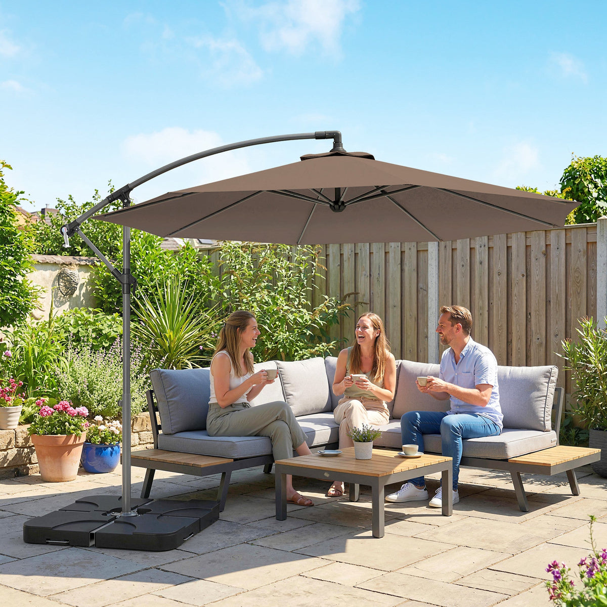 3 m Cantilever Parasol with Weights, Cover & Cross Base, Coffee — product view 3