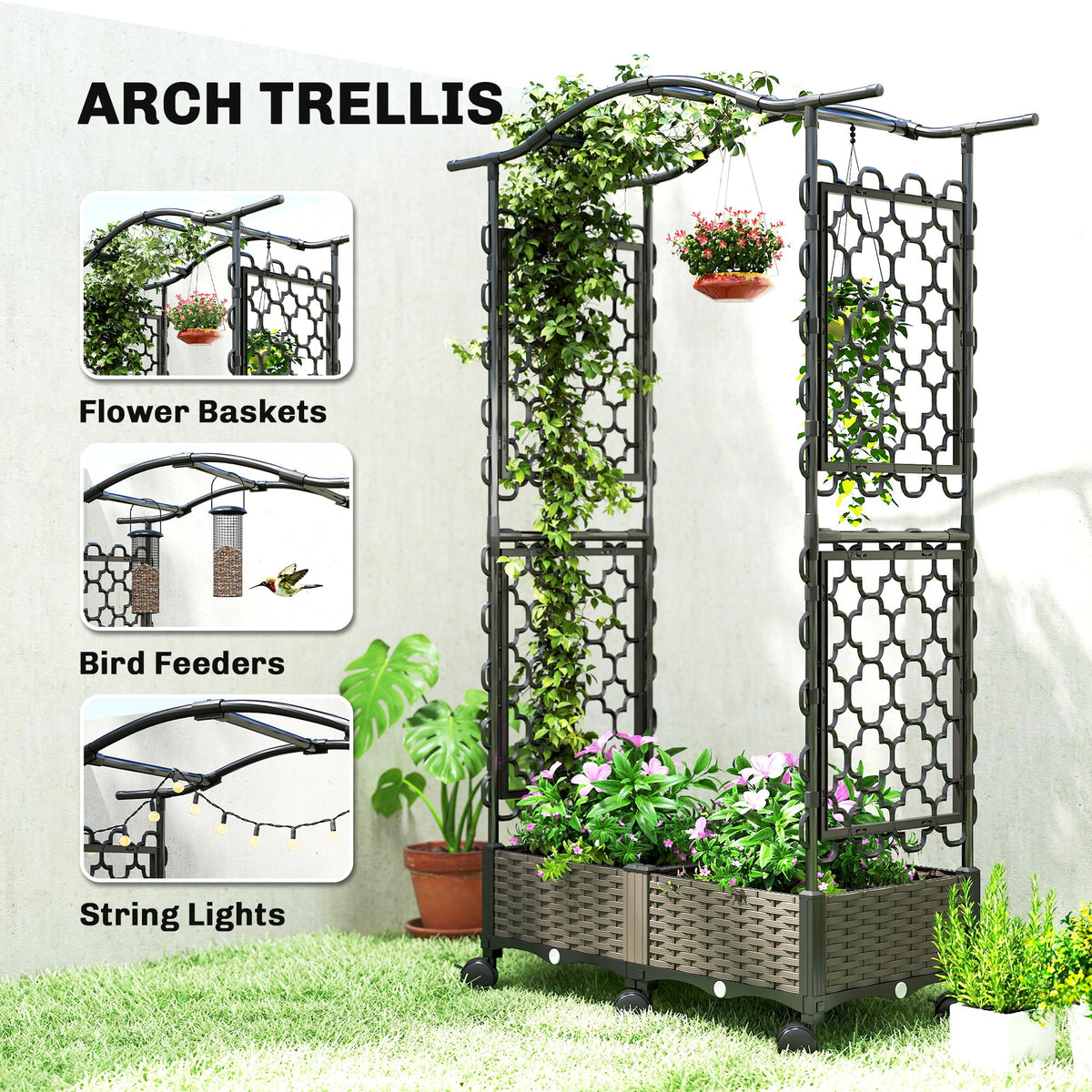Raised Garden Bed with Arch Trellis, Wheels & Self Watering Planter — product view 6