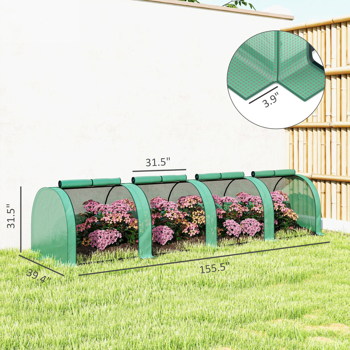 13' L x 3' W x 2.5' H Portable Tunnel Greenhouse with Roll-Up Zippered Doors & UV-Resistant Waterproof PE Cover Green — product view 5
