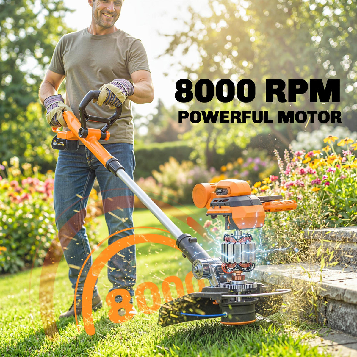 Cordless 2-in-1 Grass Trimmer & Edger with 2x4.0Ah Batteries, 25cm Cut — product view 7