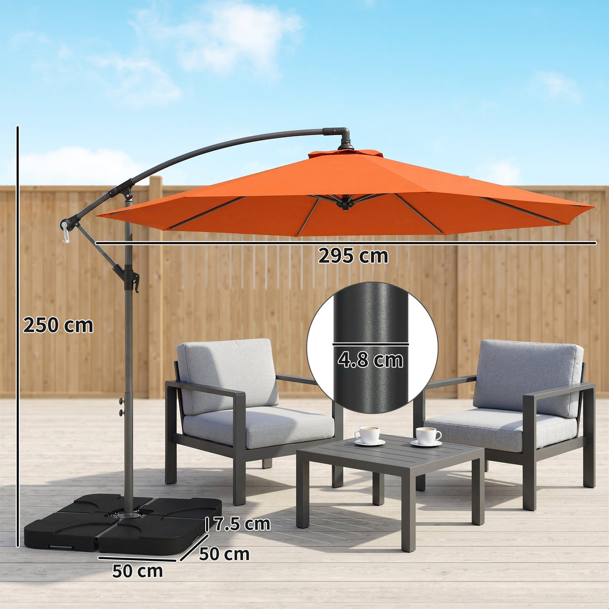 3 m Cantilever Parasol with Weights, Cover & Cross Base, Orange — product view 5