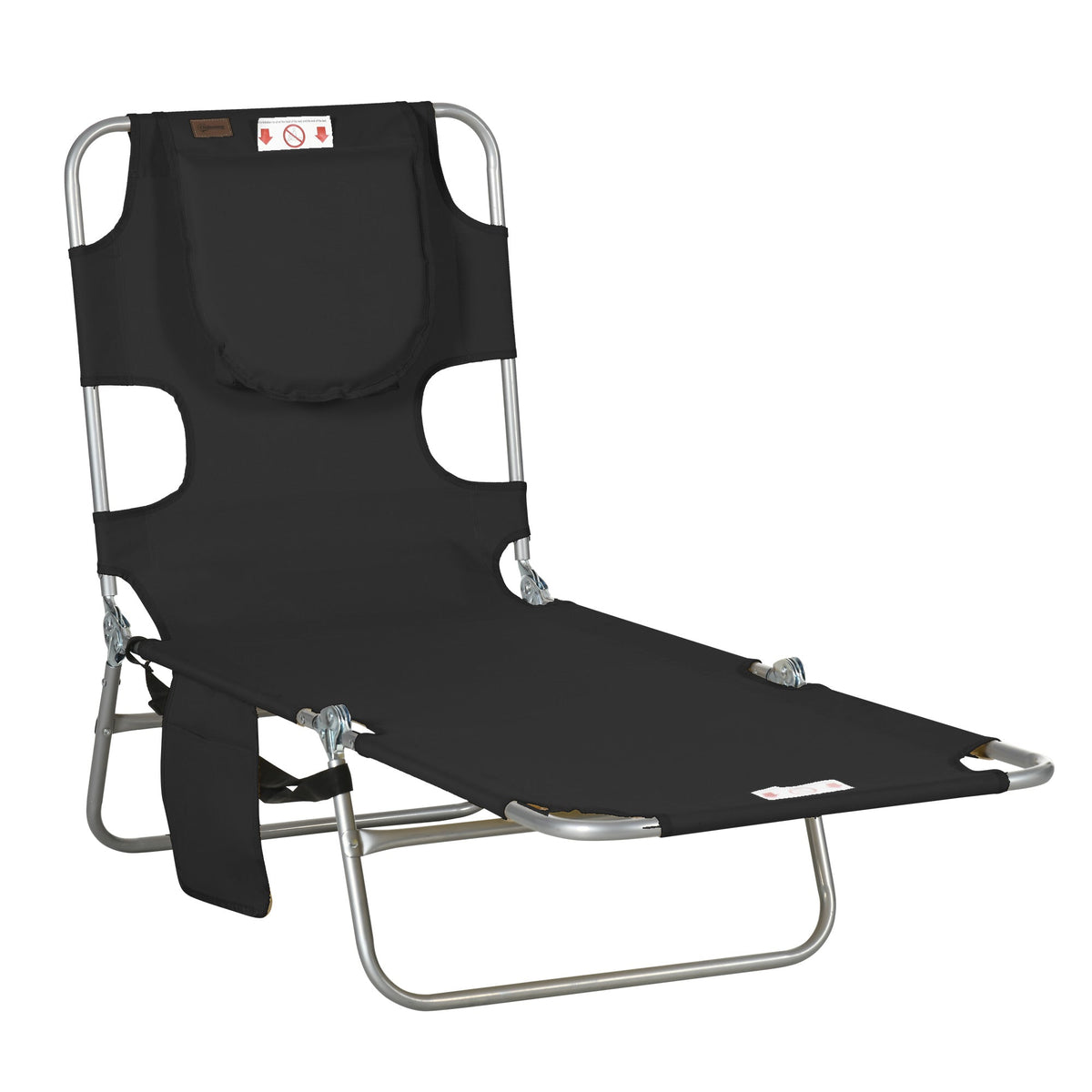 Folding Lounge Chair with Face Hole, Side Pocket and Strap, Black — product view 2