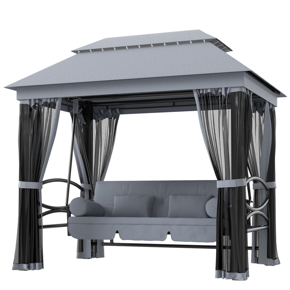 3-Seat Patio Swing Chair with Mesh Sidewalls, Gray — product view 2