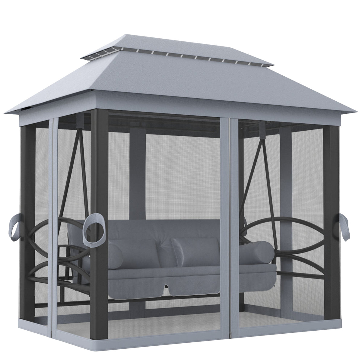3-Seat Patio Swing Chair with Mesh Sidewalls, Gray — product view 1