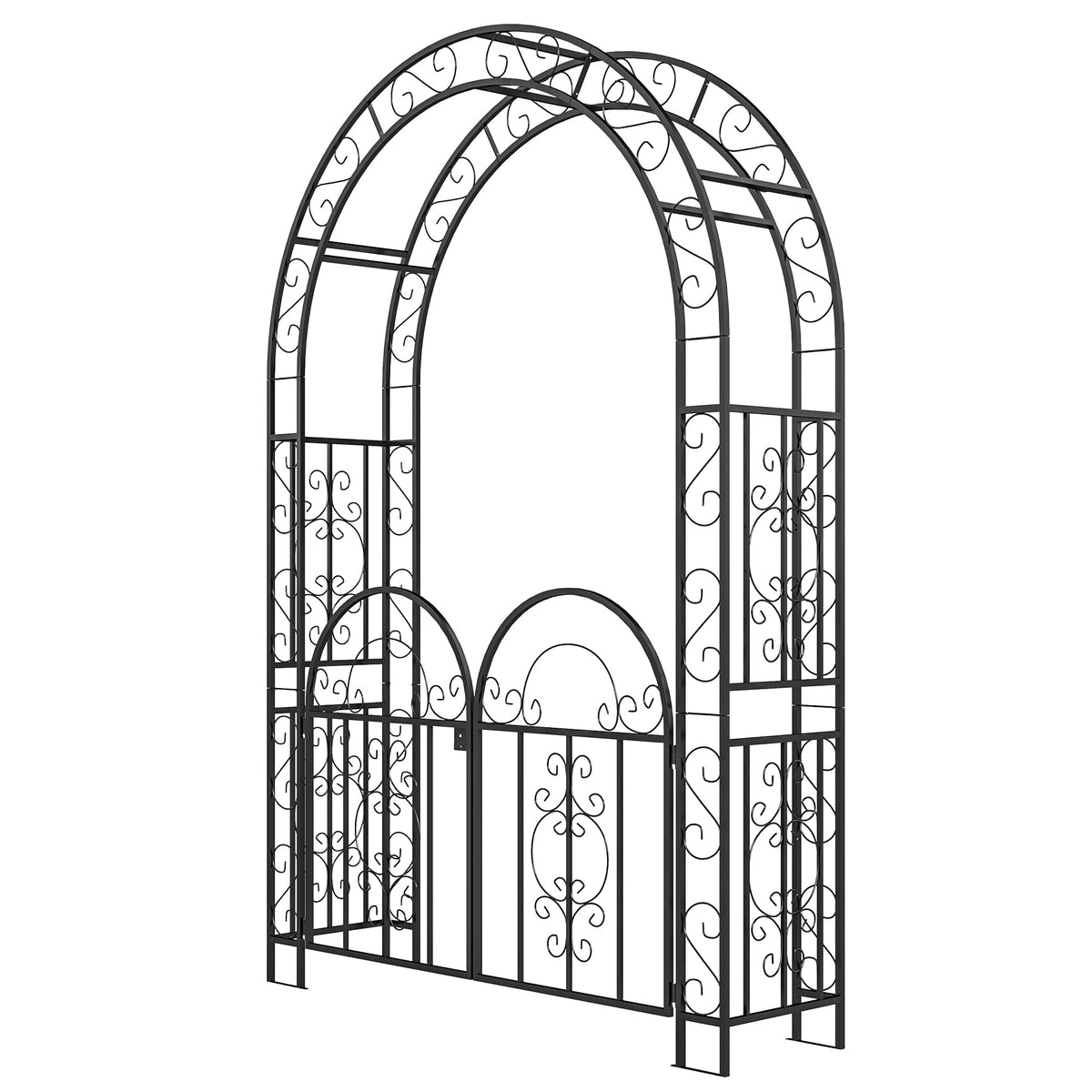 7.4ft Steel Garden Arch with Gate for Climbing Plants, Roses, Vines, Black — product view 2
