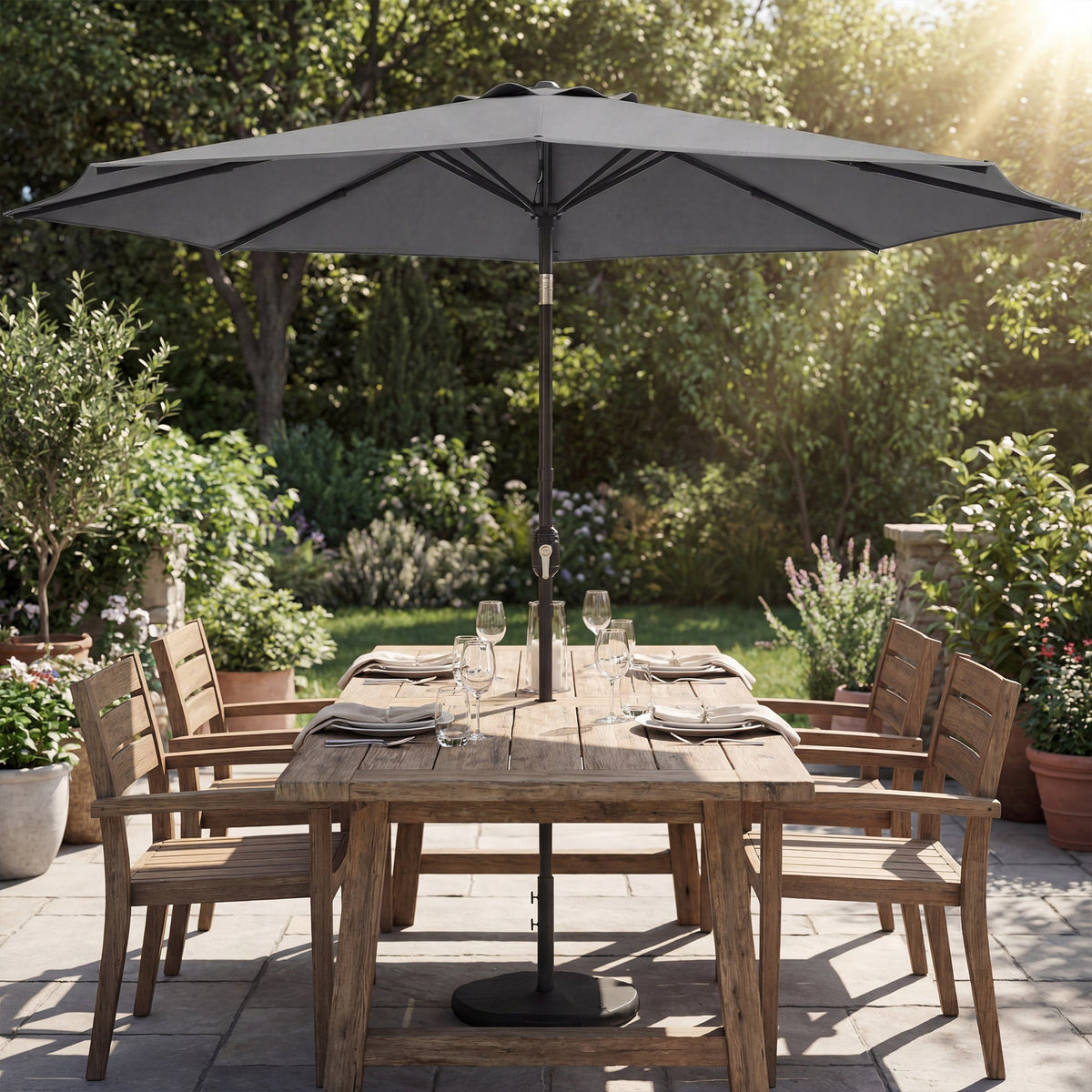 2.7 m Garden Parasol with Cross Base, Sandbag and Tilt, Light Grey — product view 4
