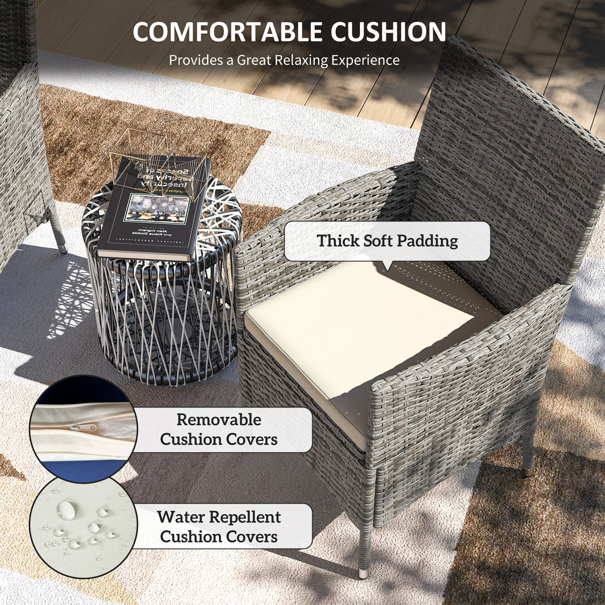 2 Piece PE Rattan Dining Chair Set with Cushions & High Back, Mixed Grey — product view 7