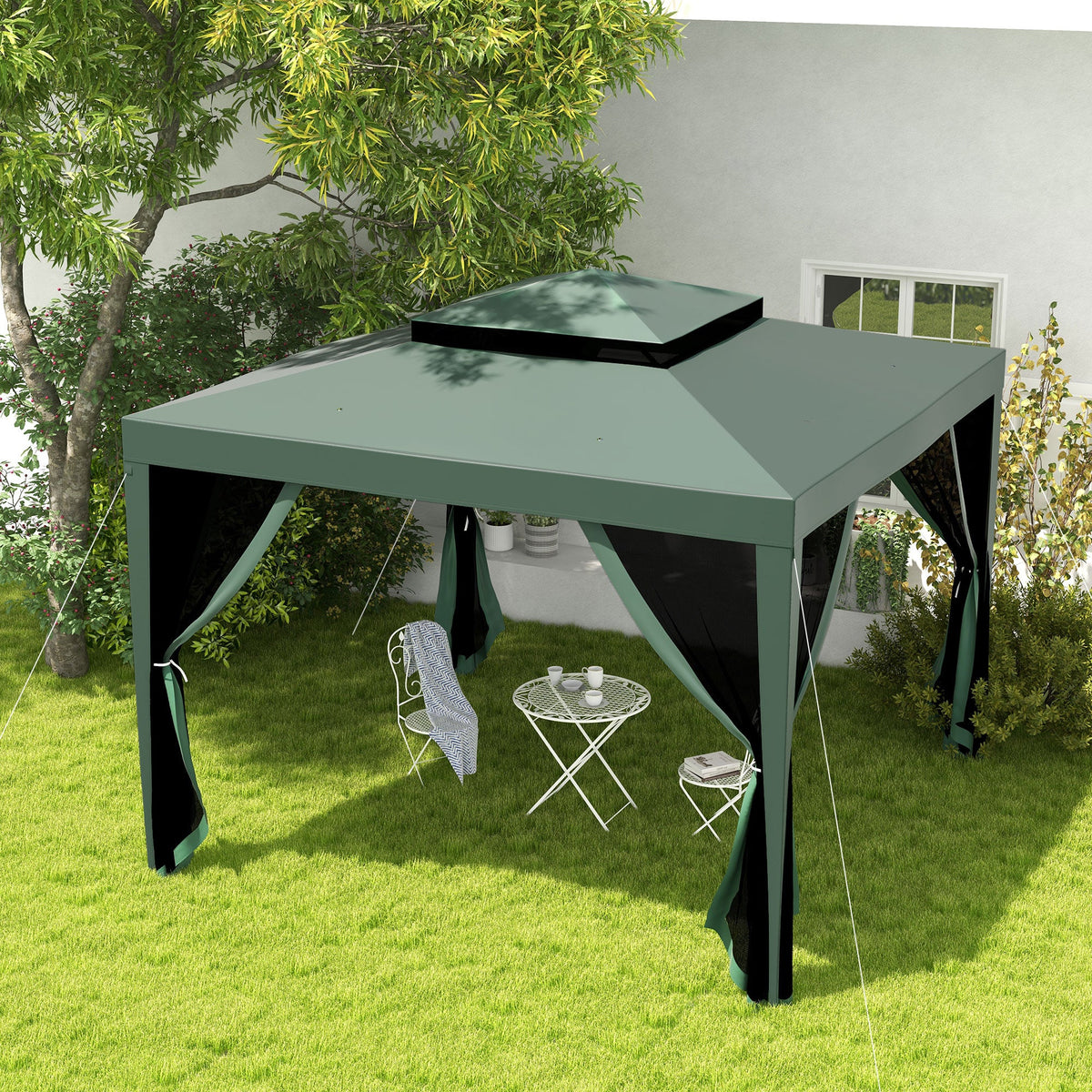10' x 10' Canopy Tent with Mesh Netting and Double Tier Roof, Green — product view 3