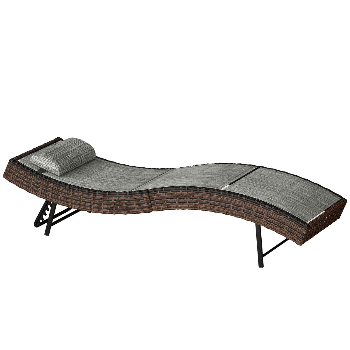 Rattan Sun Lounger with S-Shaped Seat and 5-Position Backrest, Brown — product view 2
