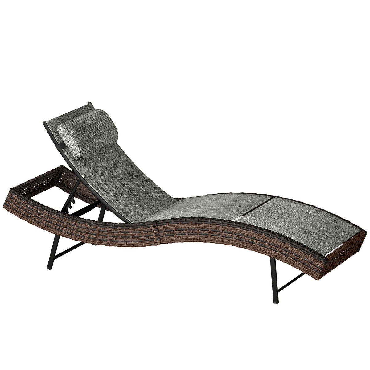 Rattan Sun Lounger with S-Shaped Seat and 5-Position Backrest, Brown — product view 1