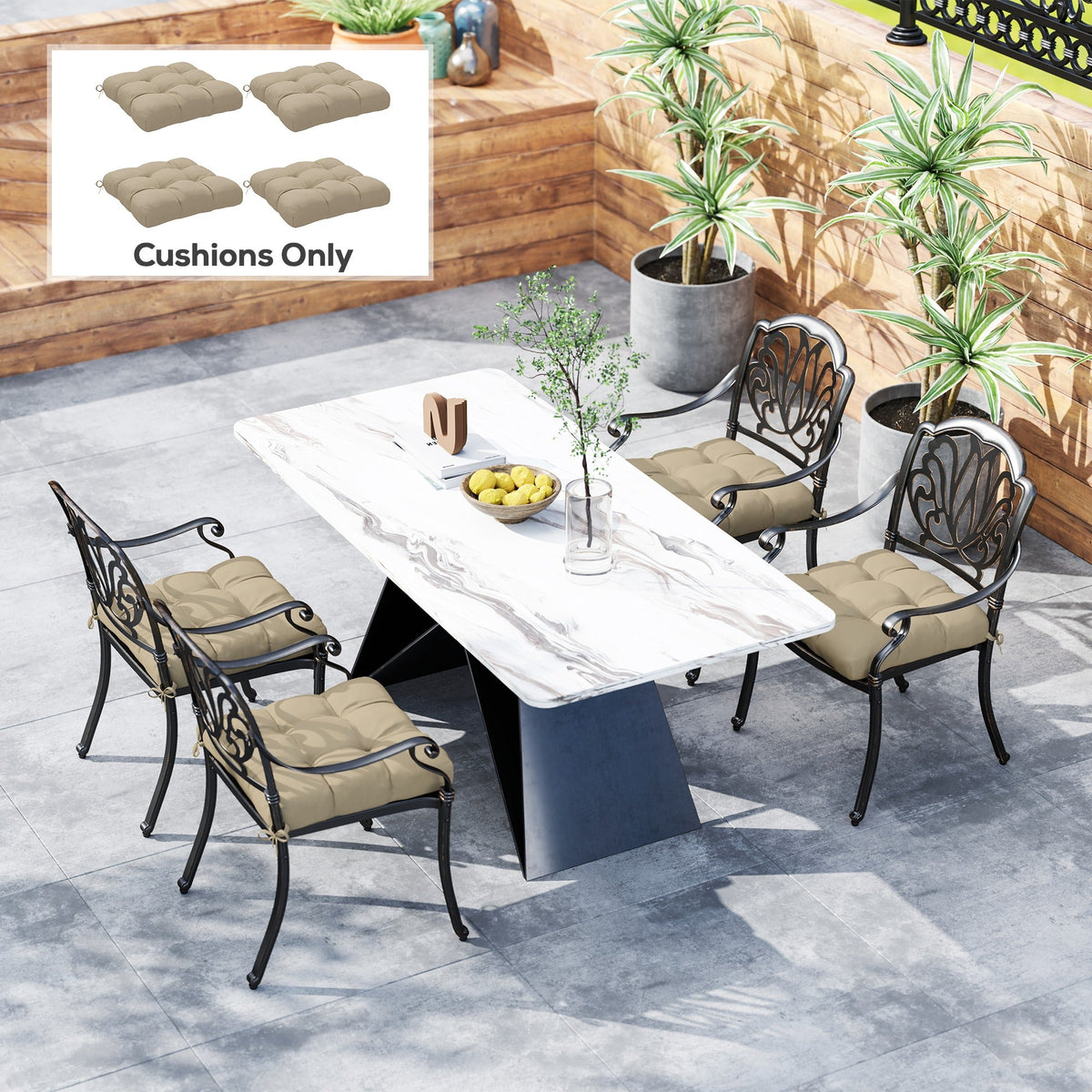 4-Piece Patio Chair Cushions Set with Ties, 19" x 19" x 4" — product view 4