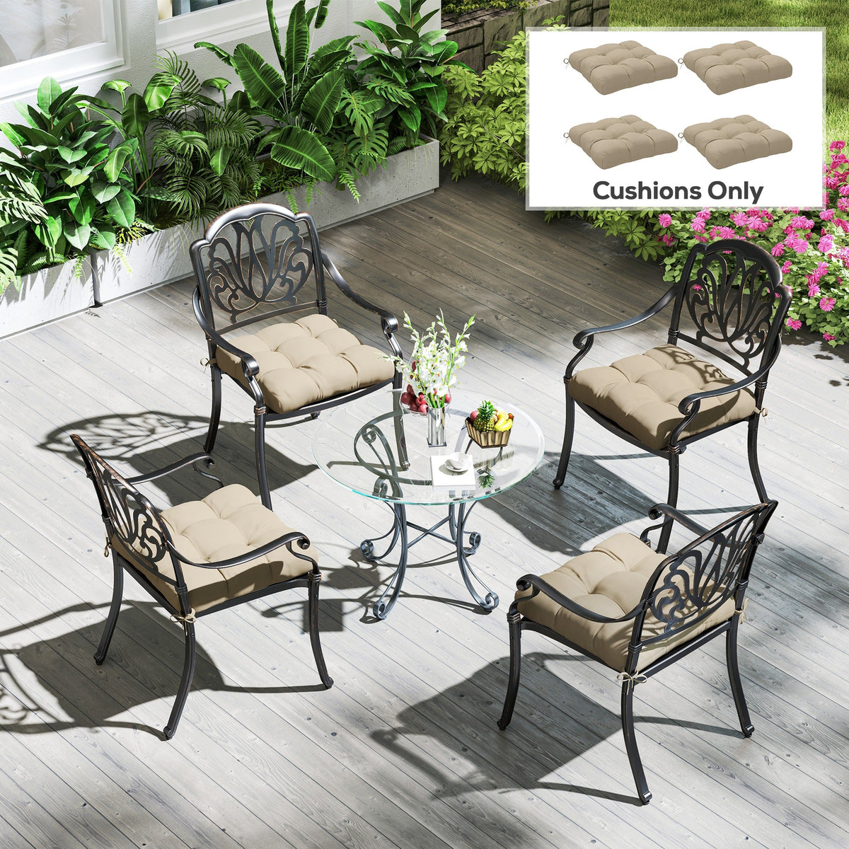 4-Piece Patio Chair Cushions Set with Ties, 19" x 19" x 4" — product view 3