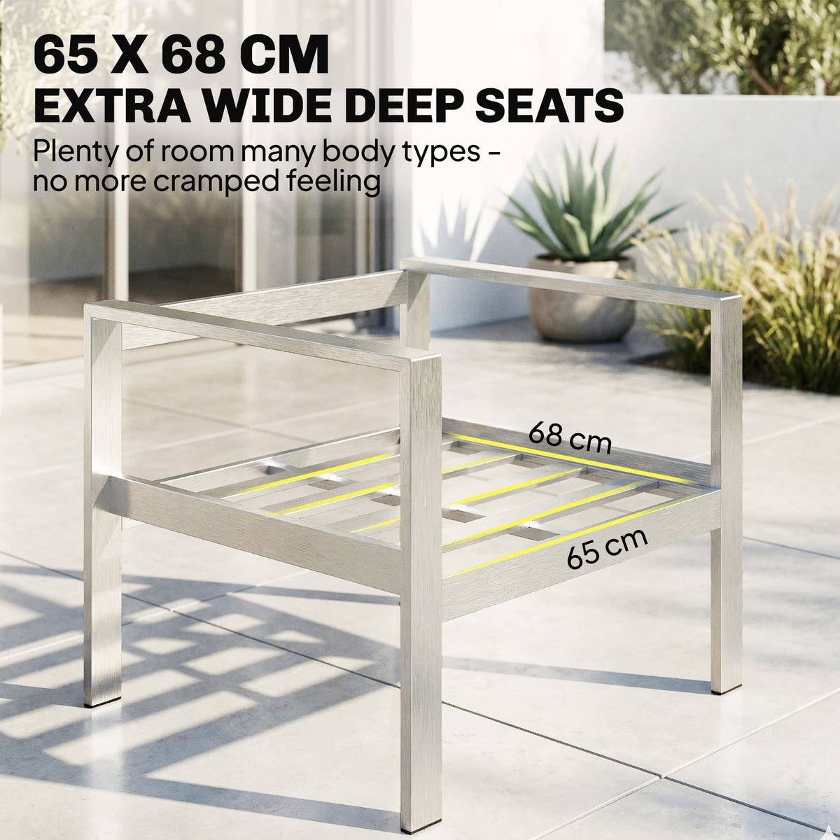 4-Seater Aluminium Sofa Set with Faux Wood Table and Olefin Cushions, Dark Grey — product view 6