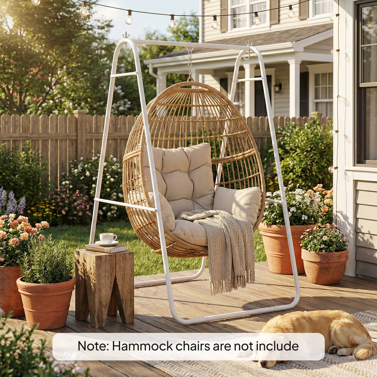 Hammock Chair Stand with Steel Frame, 330 LBS Capacity, White — product view 3