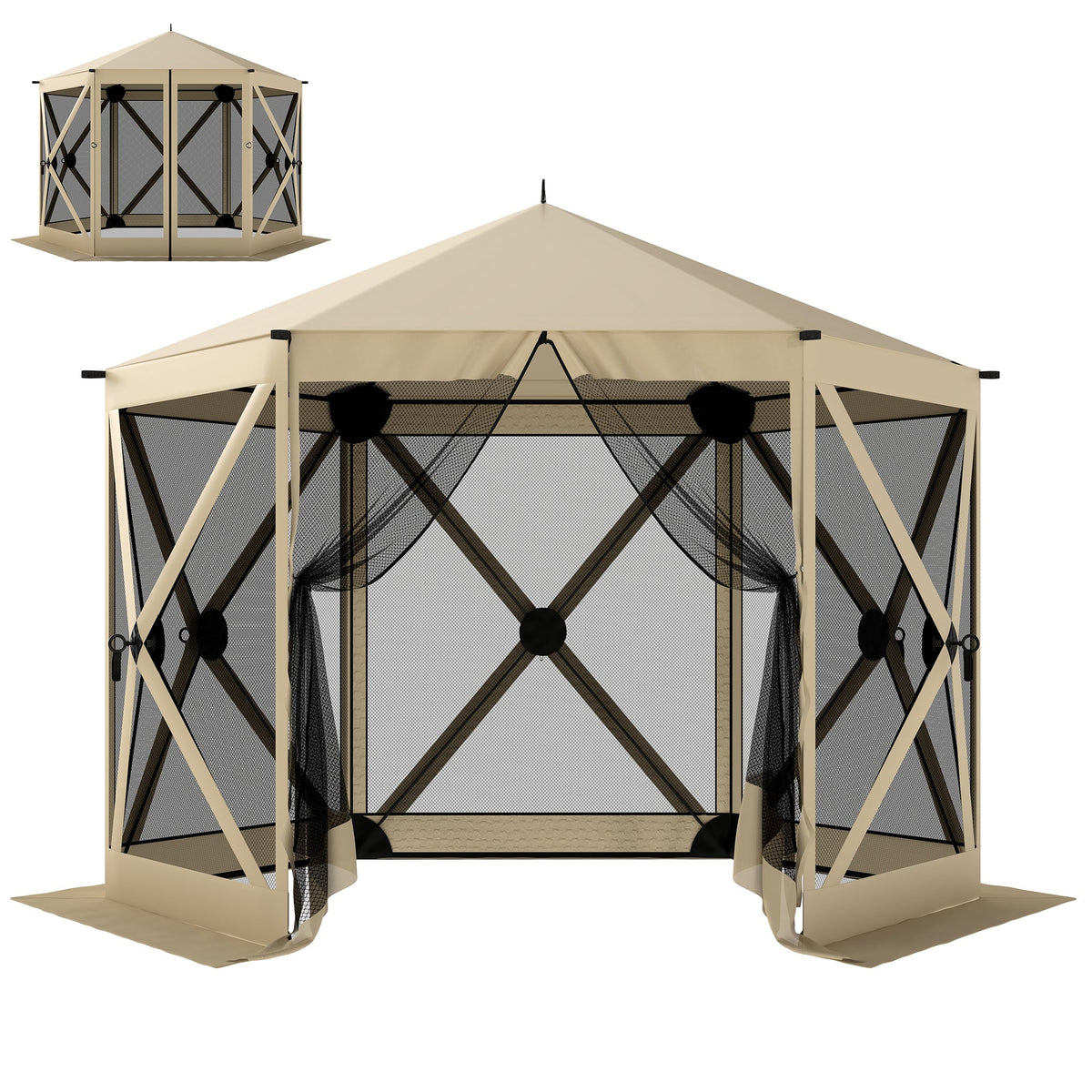 10' x 11' Pop Up Gazebo Screen Tent with Mesh Netting, Beige — product view 1