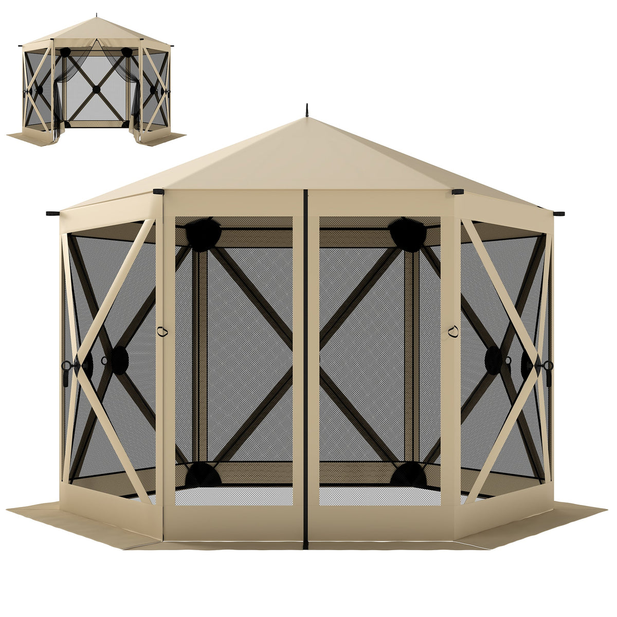 10' x 11' Pop Up Gazebo Screen Tent with Mesh Netting, Beige — product view 2