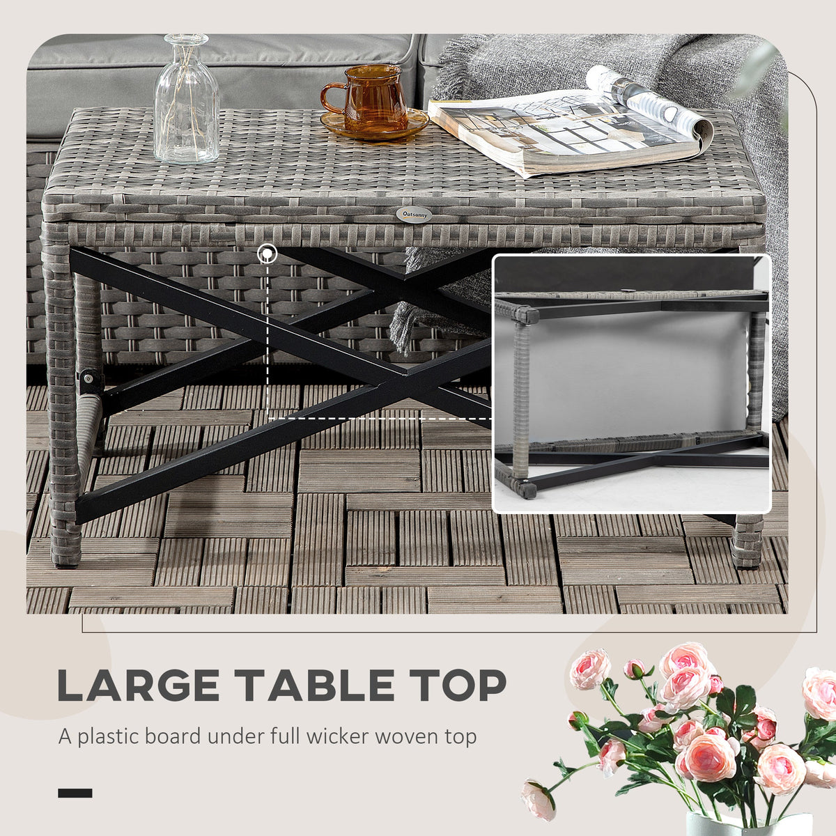 Patio Wicker End Table with Full Woven Top, Mixed Grey — product view 7