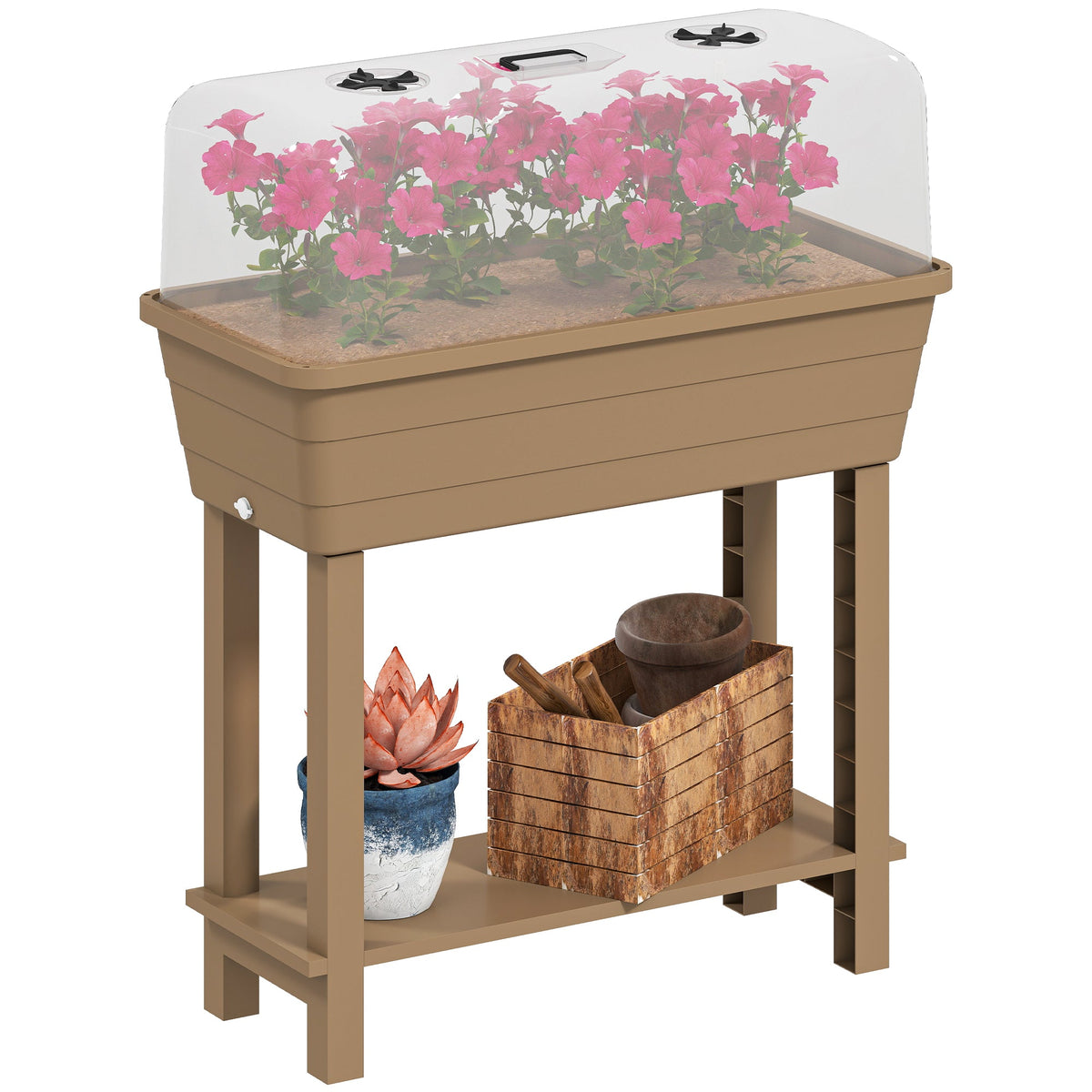 41L Self-Watering Raised Garden Bed with Lid and Shelf, Brown — product view 1