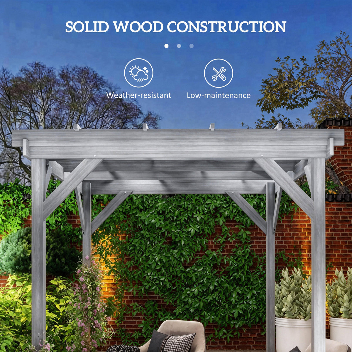 PerArbor 2 x 2m Wooden Pergola Kit with Stable Frame for Climbing Vines, Grey — product view 6