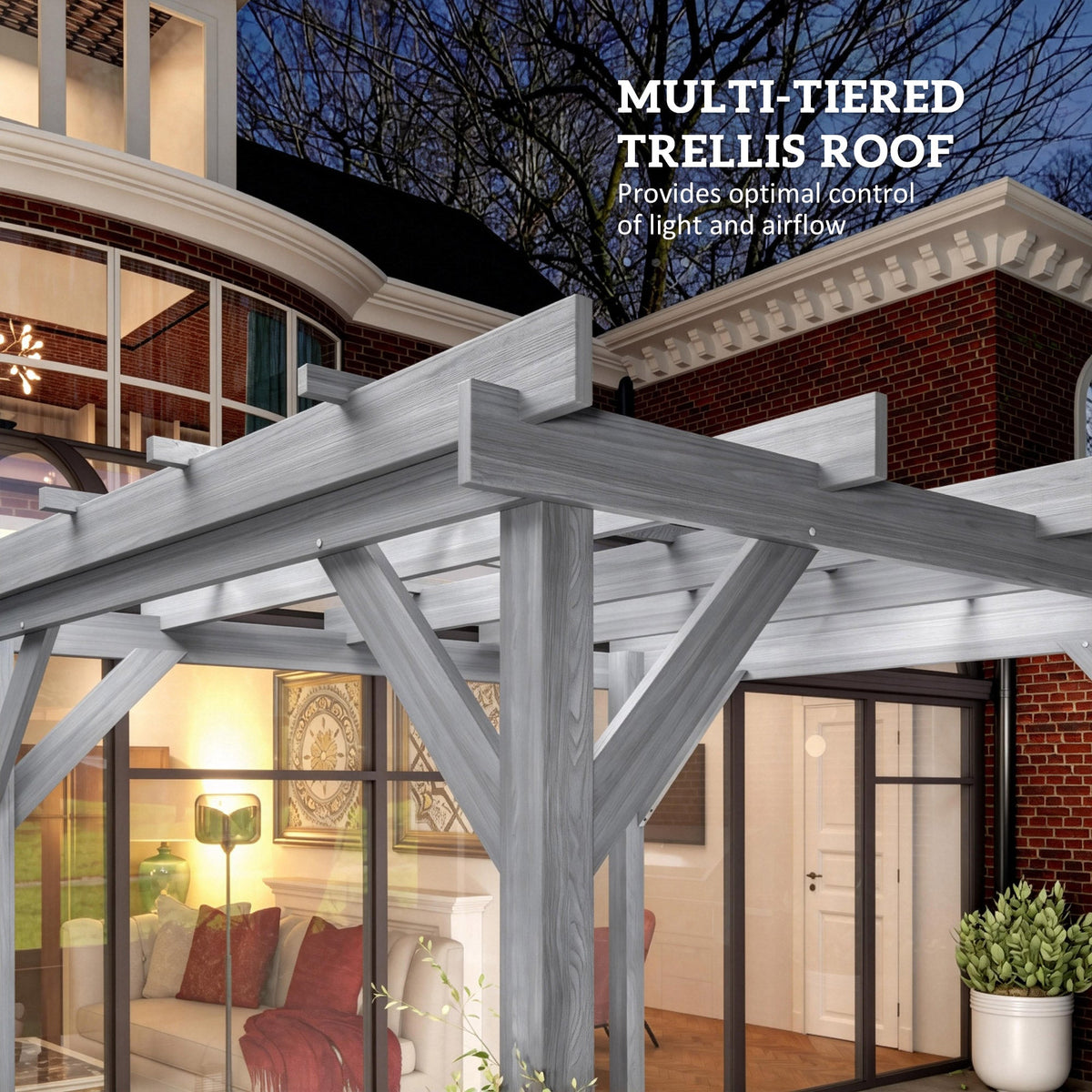 PerArbor 2 x 2m Wooden Pergola Kit with Stable Frame for Climbing Vines, Grey — product view 7