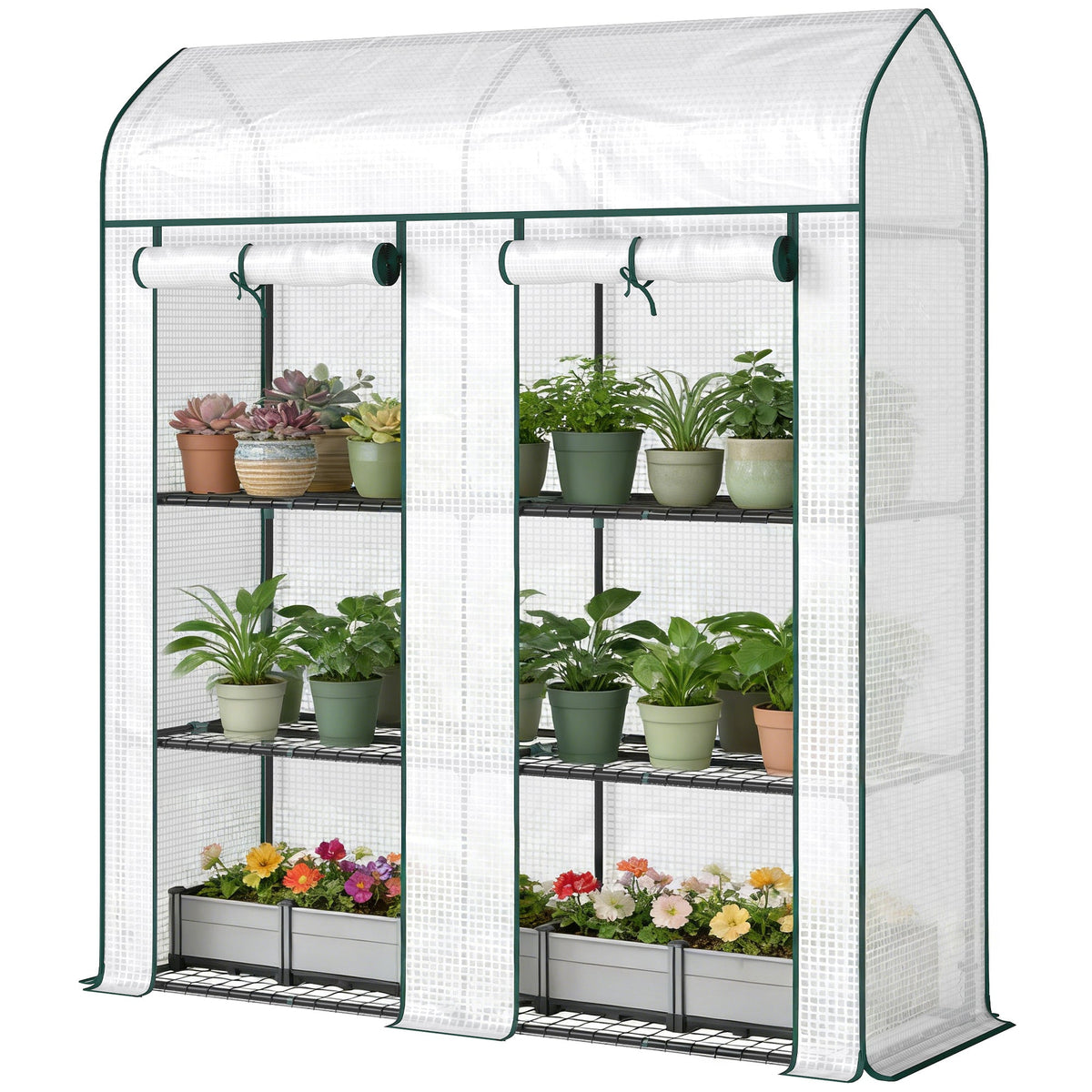 3-Tier Mini Greenhouse, 56.3" x 18.1" x 65", White — product view 2