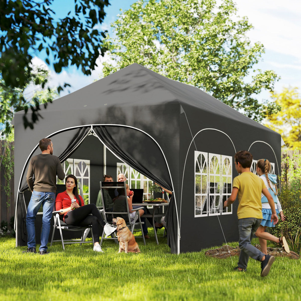 3 x 6m Pop Up Gazebo with Sides, Sandbags & Windows, Dark Grey — product view 3