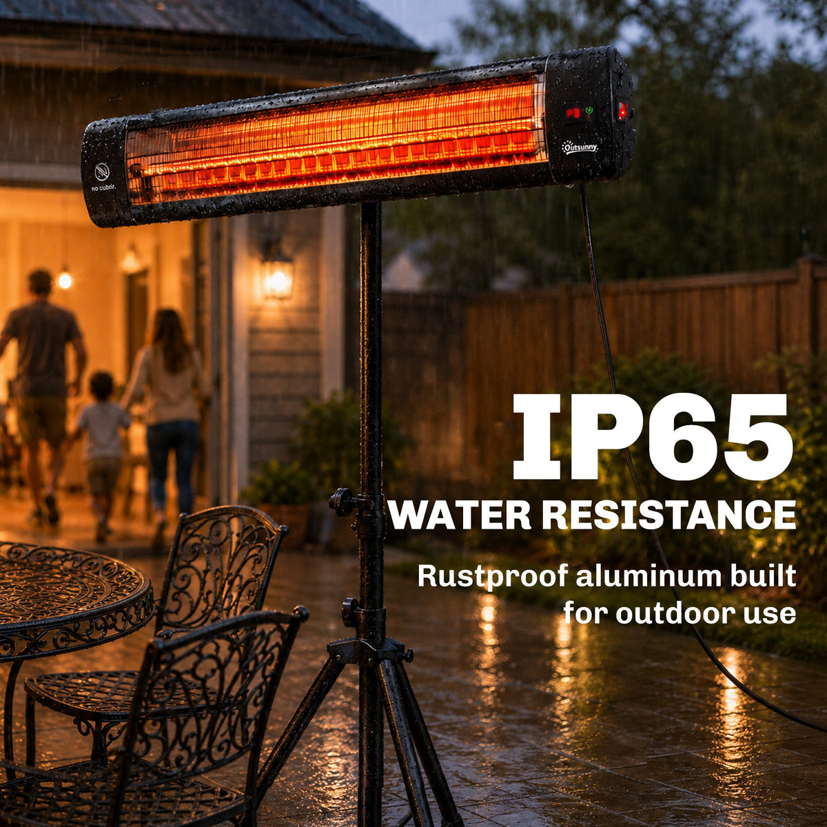 2500 W Infrared Patio Heater with Adjustable Tripod, IP65, 3 Heat Levels, Black — product view 7