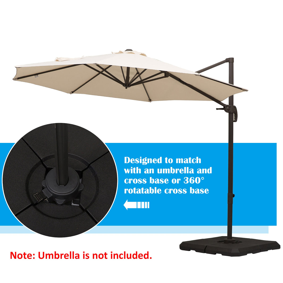 Set of 4 Parasol Base Stand Weights for Cantilever Parasols, Water and Sand Filled, Up to 120kg, Black — product view 7