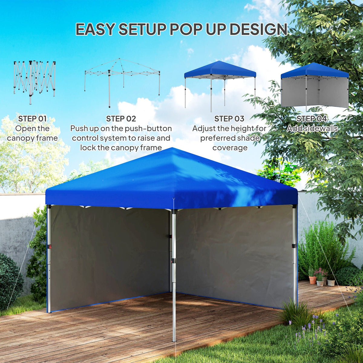 3 x 3m Pop Up Gazebo with 2 Sidewalls, Weight Bags & Wheeled Bag, Blue — product view 7