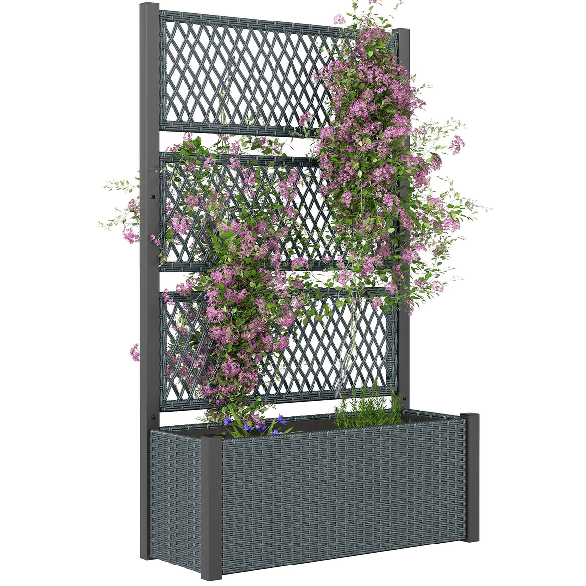 58" Wicker Outdoor Planter with Trellis and Privacy Screen, Dark Grey — product view 1