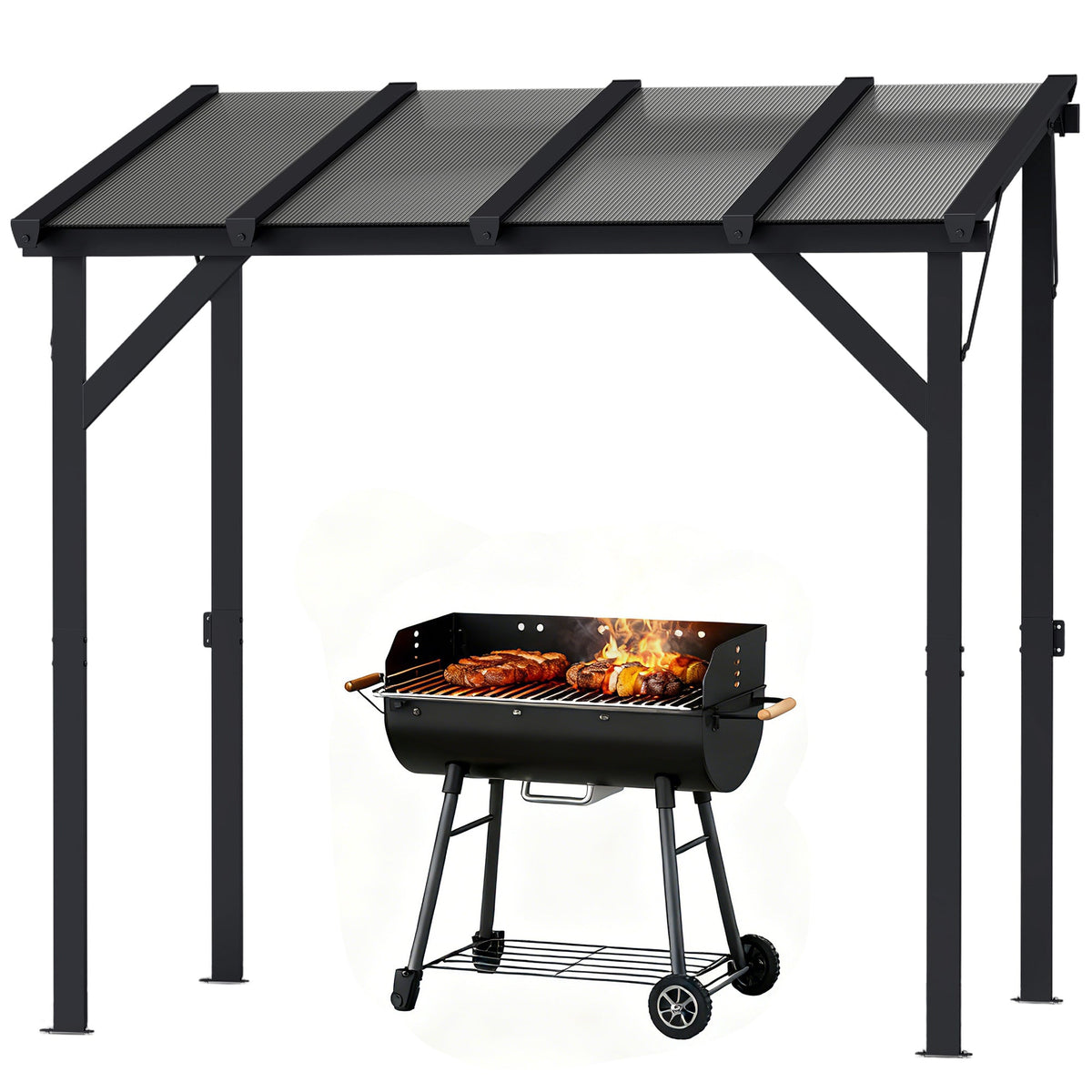 8' x 5' Hardtop Grill Gazebo with Polycarbonate Roof and Steel Frame, Wall-Mounted — product view 2