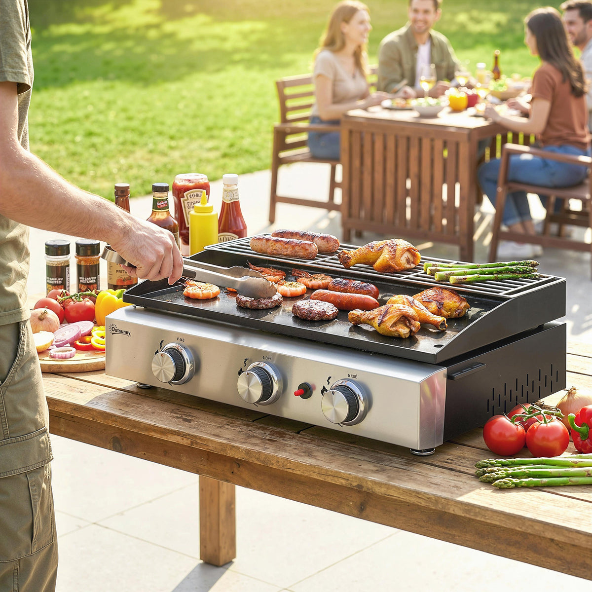 3 Burner Gas Plancha Grill with Warming Rack, 7.5 kW, Black — product view 3
