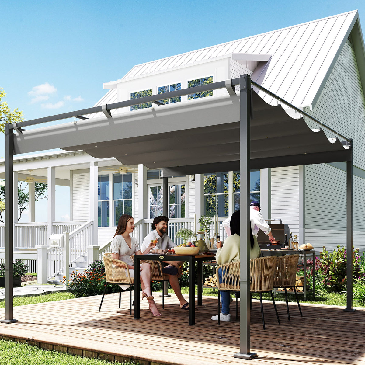 3 x 3m Garden Pergola with Retractable Roof & Magnetic Fixing, Grey — product view 4