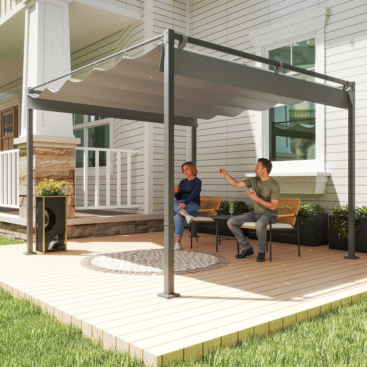 3 x 3m Garden Pergola with Retractable Roof & Magnetic Fixing, Grey — product view 3