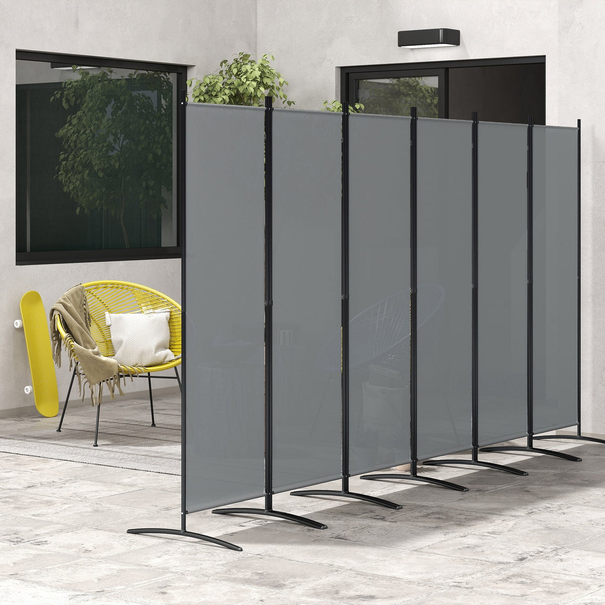 6 Panel Folding Room Divider Privacy Screen, 332 x 172 cm, Dark Grey — product view 4