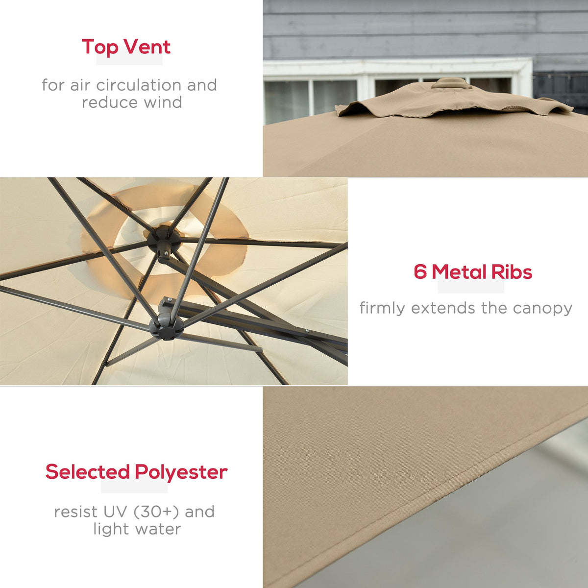 9.6ft Cantilever Patio Umbrella with Crank Handle and Cross Base, Cream White — product view 7