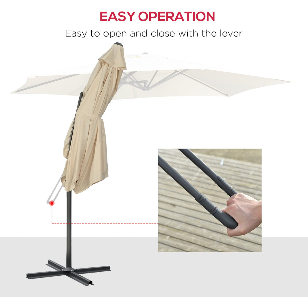 9.6ft Cantilever Patio Umbrella with Crank Handle and Cross Base, Cream White — product view 6