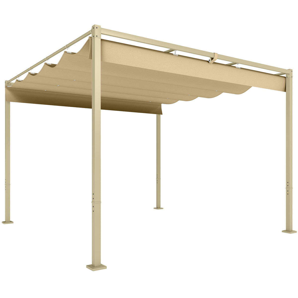 3 x 3m Garden Pergola with Retractable Roof & Magnetic Fixing, Khaki — product view 1