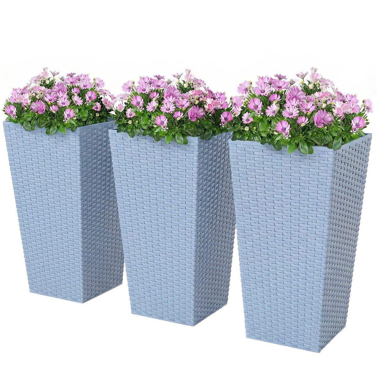 3 Piece 24" Tall Planters with Drainage Holes, Light Gray — product view 1