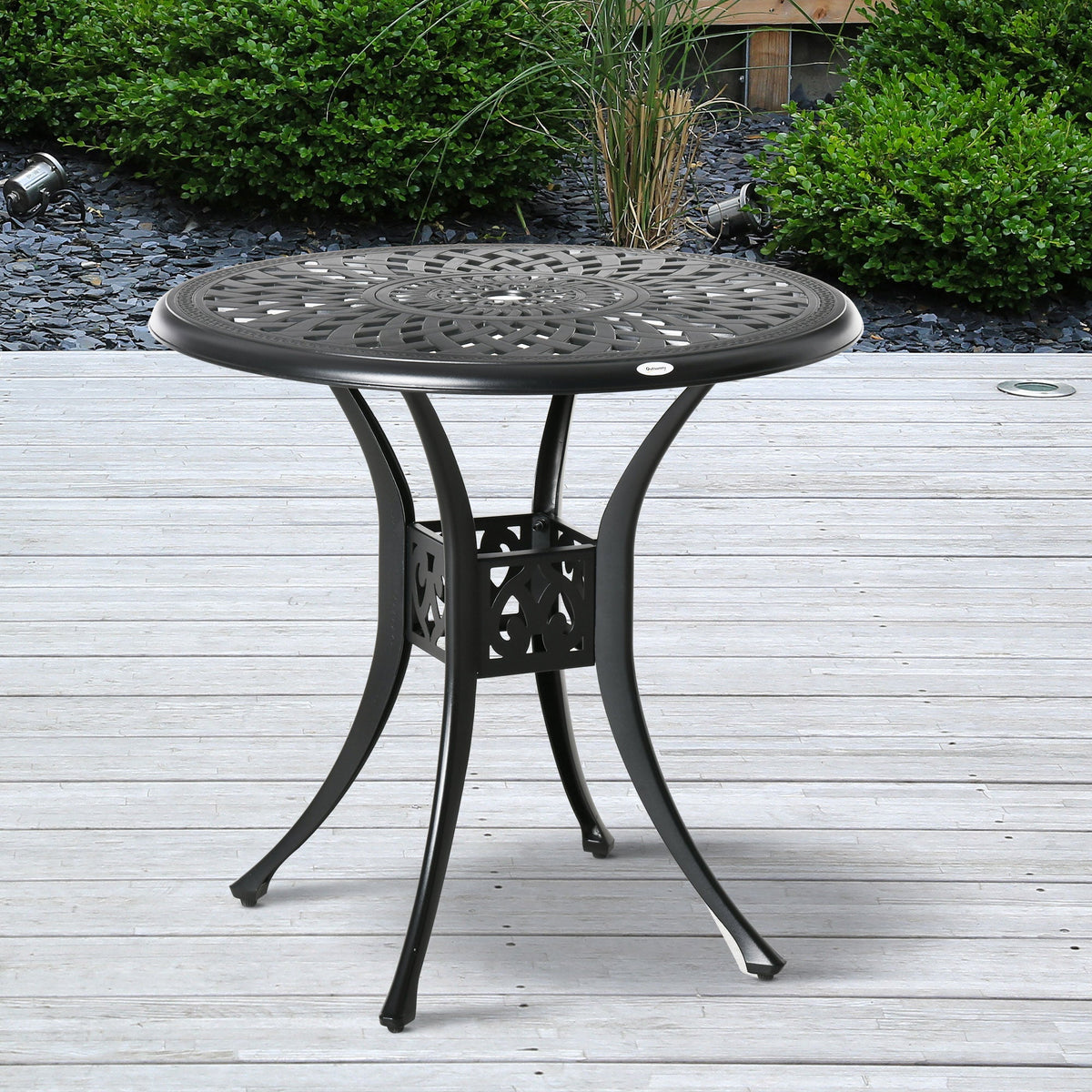78 cm Round Cast Aluminium Garden Table with Parasol Hole, Black — product view 3